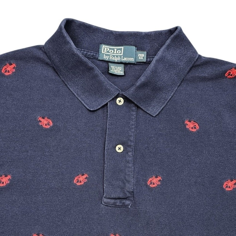 Vintage‎ Polo Ralph Lauren Lobster Polo Shirt Mens 2XB Blue Preppy 90's